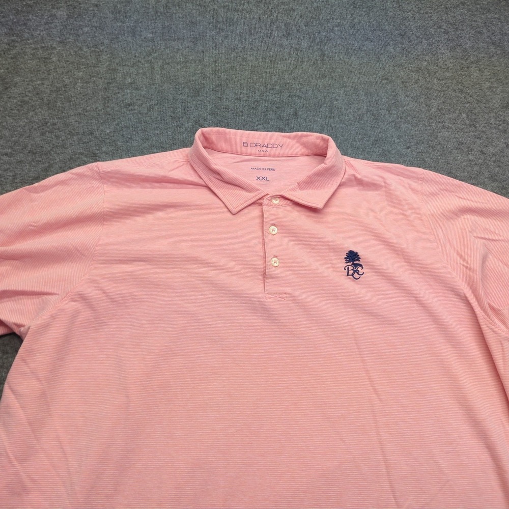 B Draddy Shirt Mens 2XL Pink Striped Polo Stretch Brentwood Country Club